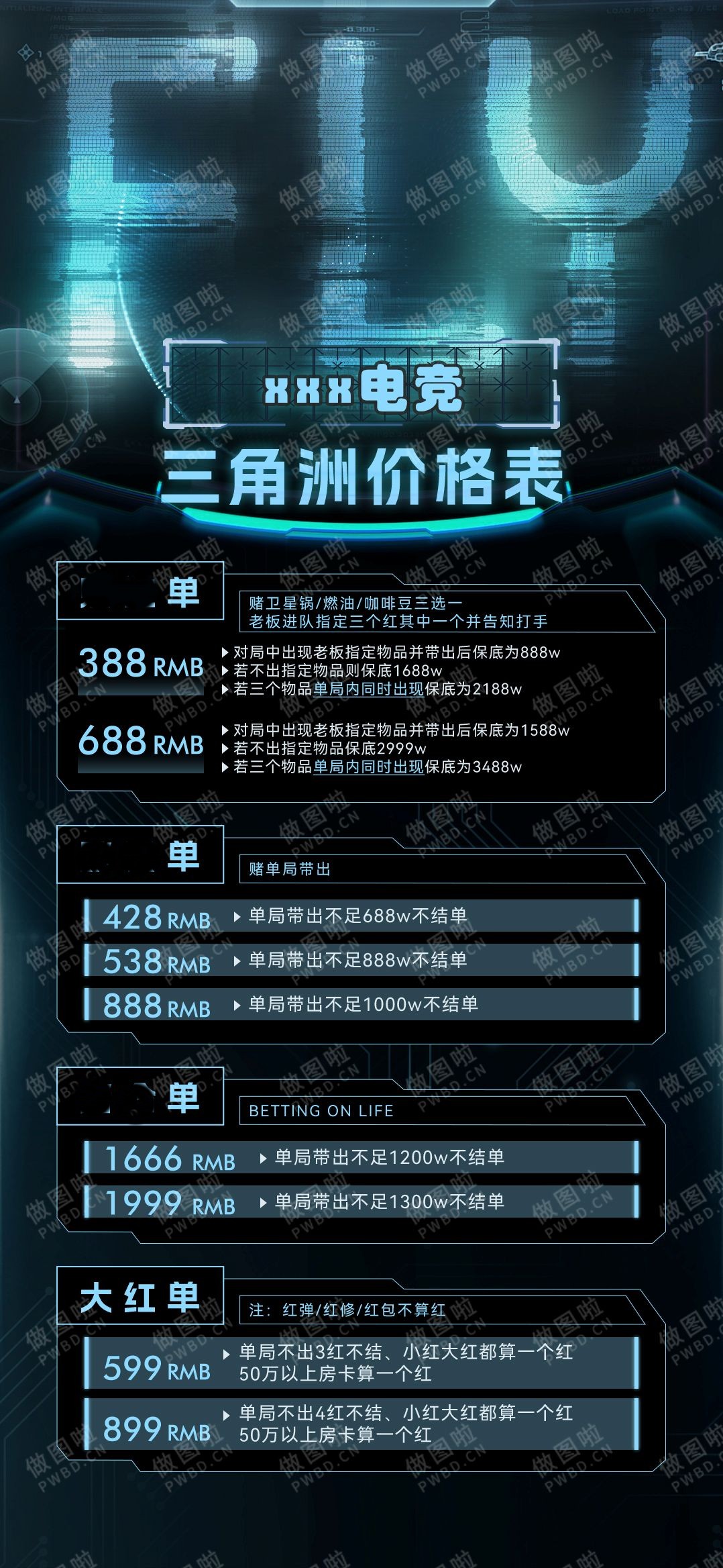 三角洲系列价格表-S006-做图啦